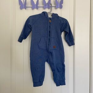 NWOT 7 For All Mankind baby boy’s blue fur lined hooded zip one piece jumper 6-9